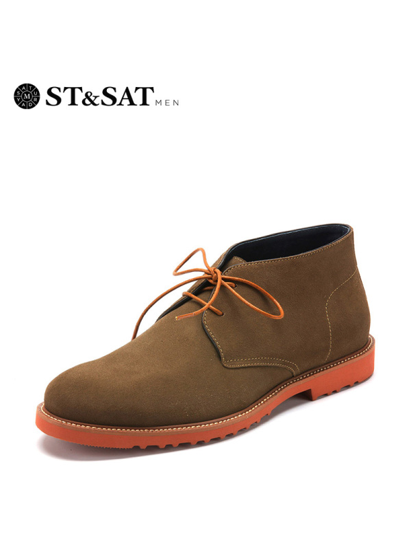 星期六ST&SAT牛皮圆头低跟系带交叉绑带男鞋SS44128461