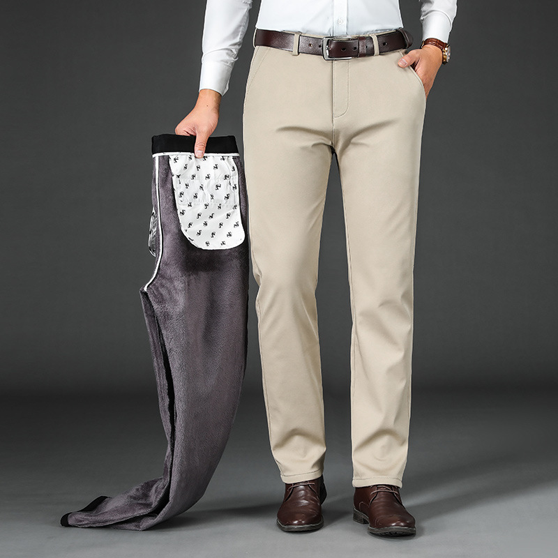 ceba纯色磨毛西装裤男中年商务宽松直筒爸爸裤秋冬新款加绒加厚