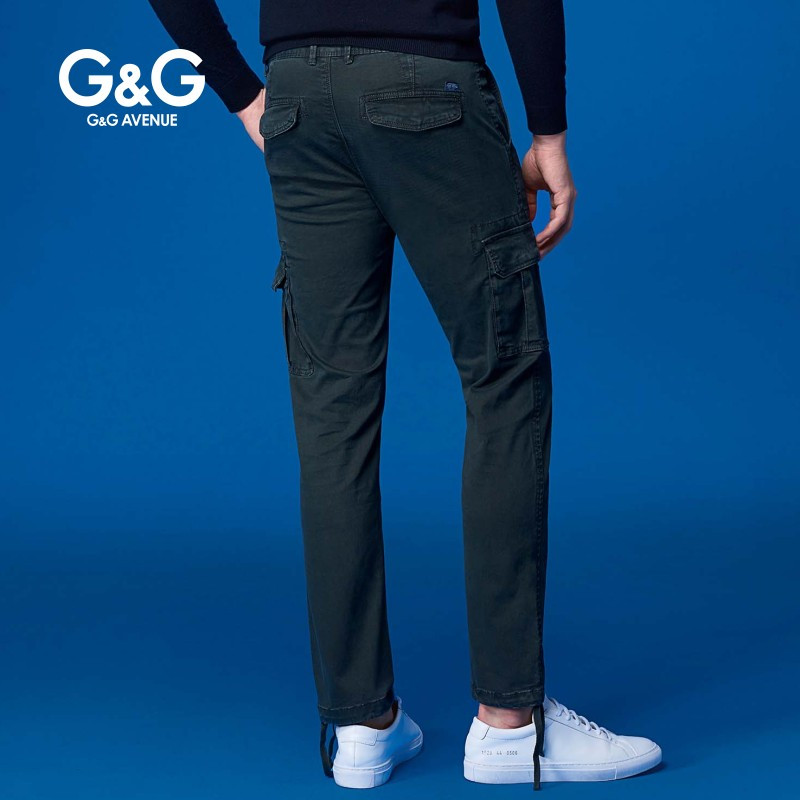 G＆G 男士秋季工装裤男绿色休闲裤秋天多口袋修身小脚秋冬款裤子