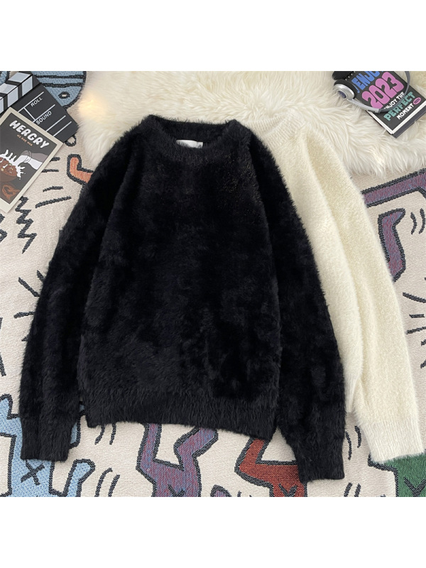 冬季新款毛衣男慵懒风宽松圆领套头青少年百搭时尚针织衫上衣男装