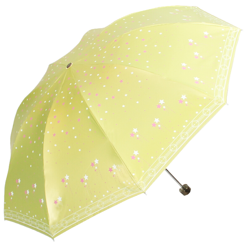 天堂伞五星闪耀三折加大钢骨黑胶晴雨伞