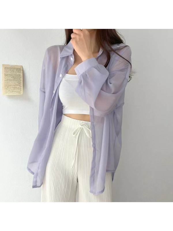 防晒上衣女夏季新款外搭开衫宽松薄款外套女士衬衫设计感纯色衬衣