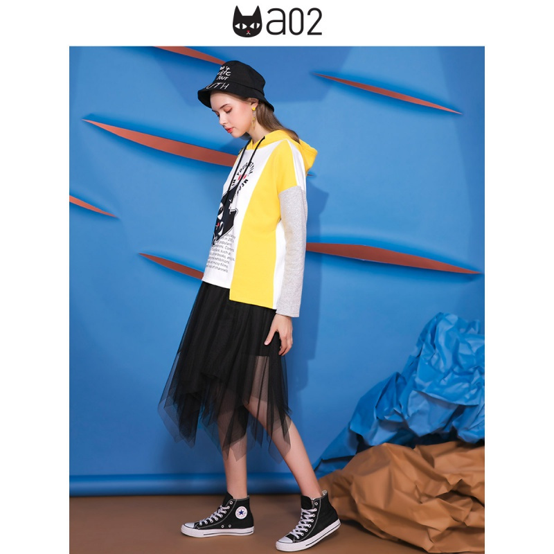 a02新款个性撞色拼接卡通印花秋冬加厚卫衣女DTU5B0761KT