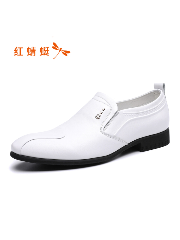 红蜻蜓男鞋春新款头层牛皮商务休闲皮鞋英伦真皮套脚尖头单鞋