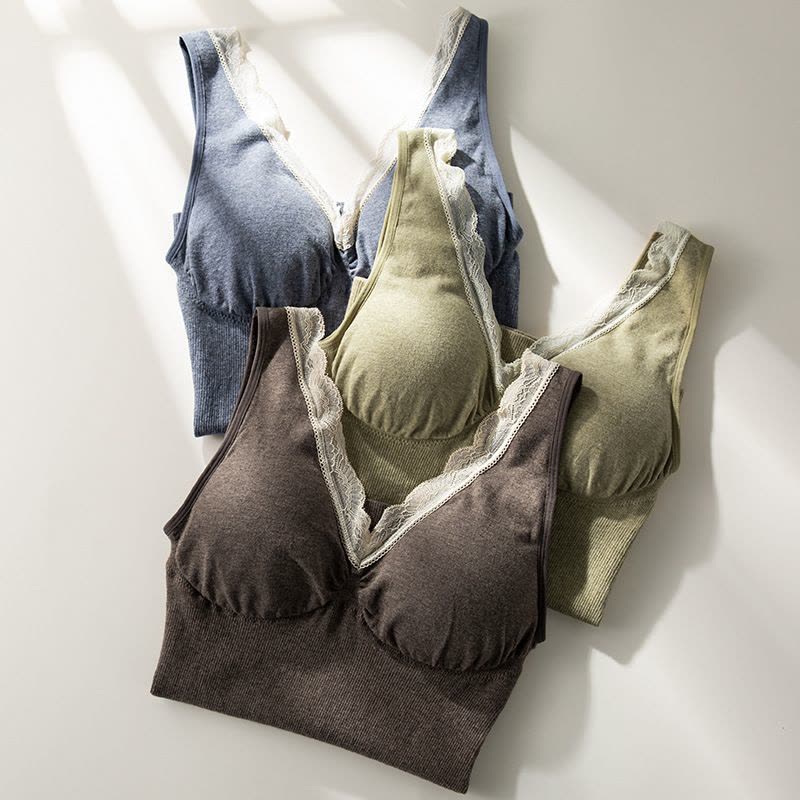 秋冬保暖背心女内搭外穿蕾丝带胸垫V领修身免穿文胸打底背心图片