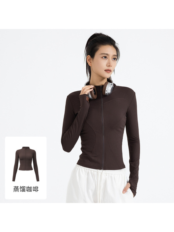 新款条纹立领显瘦修身运动外套女跑步健身瑜伽服外套