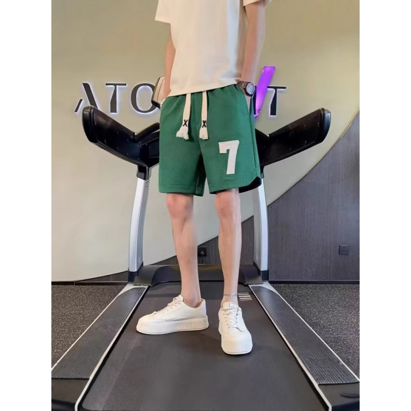 美式宽松刺绣休闲裤男士薄款新款棉斜纹五分沙滩休闲短裤