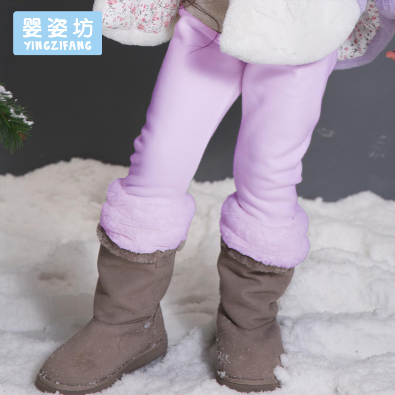 婴姿坊女童加绒毛毛打底裤秋冬款加厚儿童装宝宝保暖外穿长裤