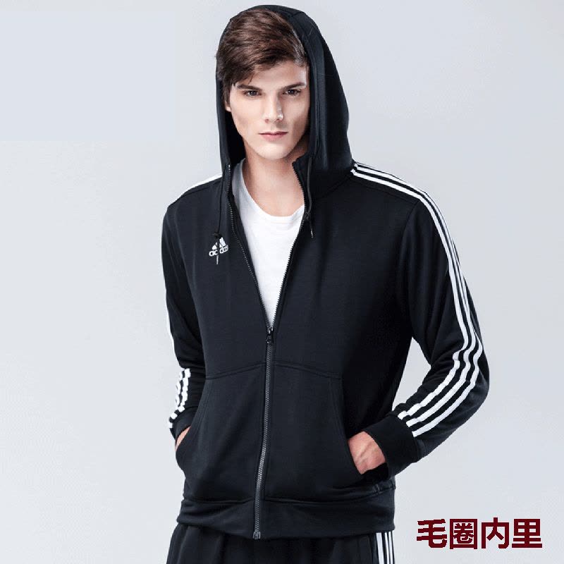 正品阿迪达斯跆拳道秋新款男防风夹克运动服休闲连帽外套图片