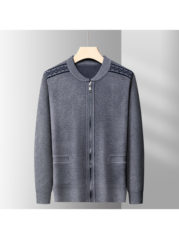 秋冬男士针织拉链开衫毛衣 加厚保暖拉链中年棒球服外套