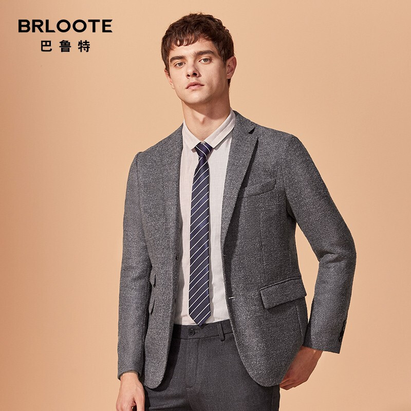 Brloote/巴鲁特男士羊毛修身休闲西服西装单西便西外套 秋冬装 灰色