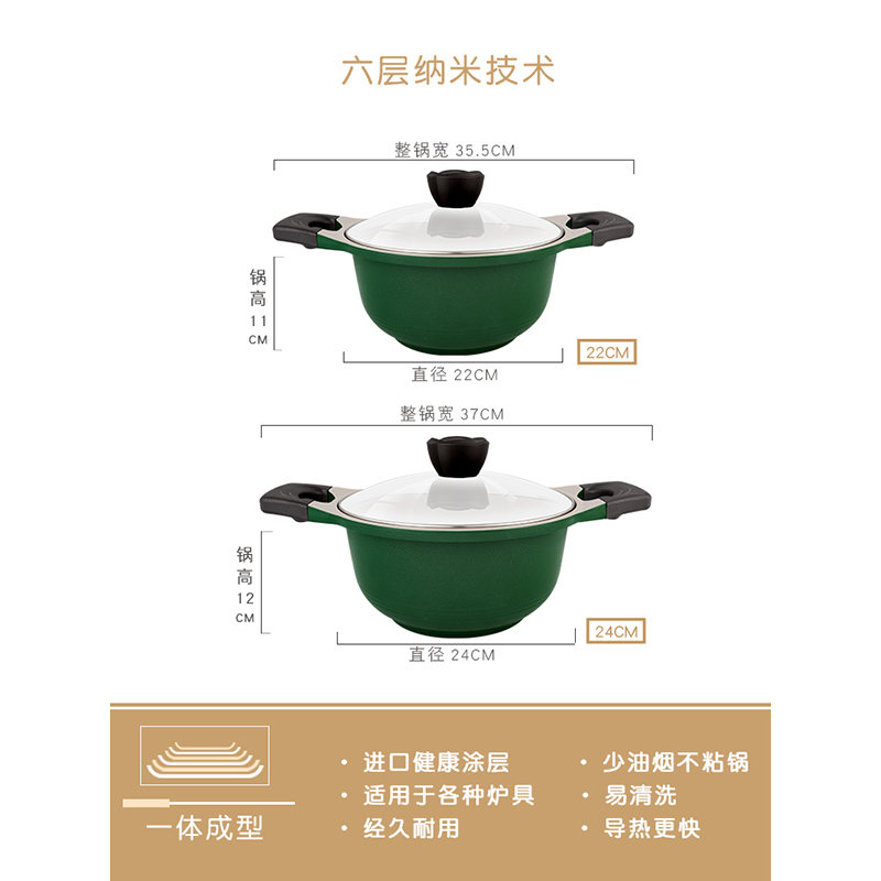 QUEEN SENSE君圣斯韩国原装进口汤锅家用煮面熬粥不粘锅火锅电磁炉燃气灶通用锅具24cm