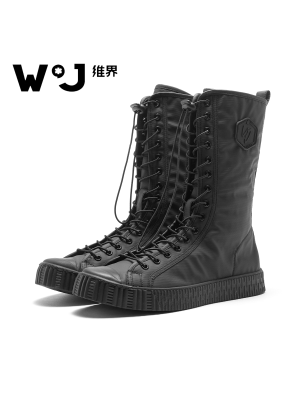 维界2018夏季男款男鞋黑色休闲英伦系带高帮帆布鞋罗马靴鞋子男潮