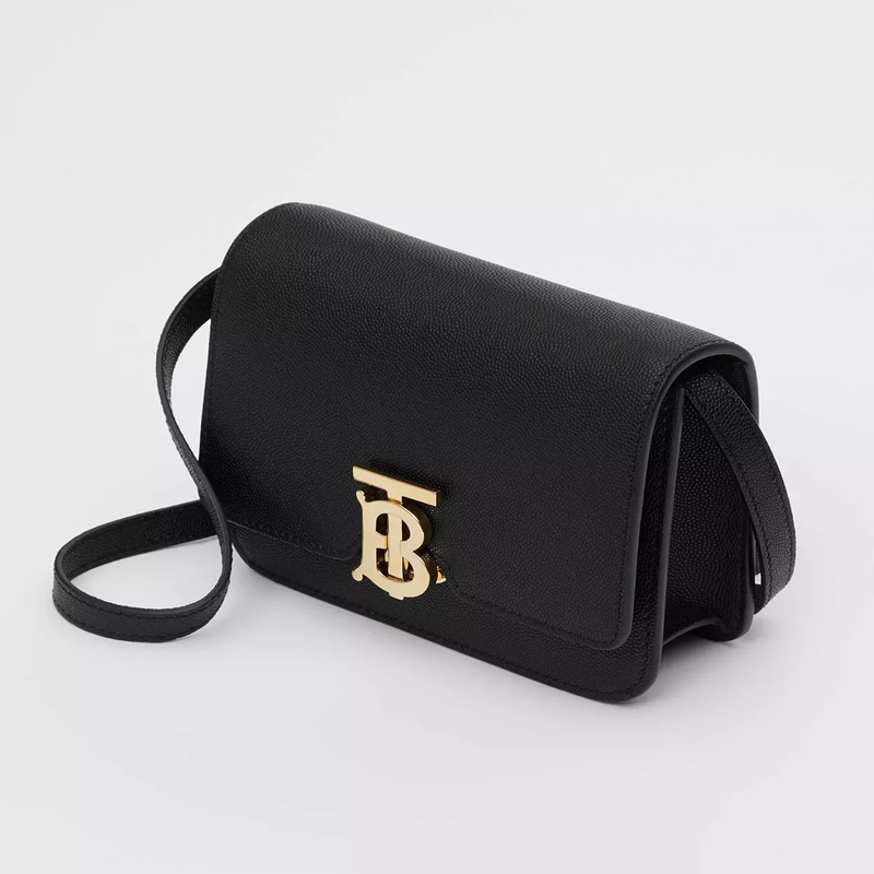 BURBERRY/博柏利 TB 迷你专属标识粒纹皮革单肩包锁扣包 黑色