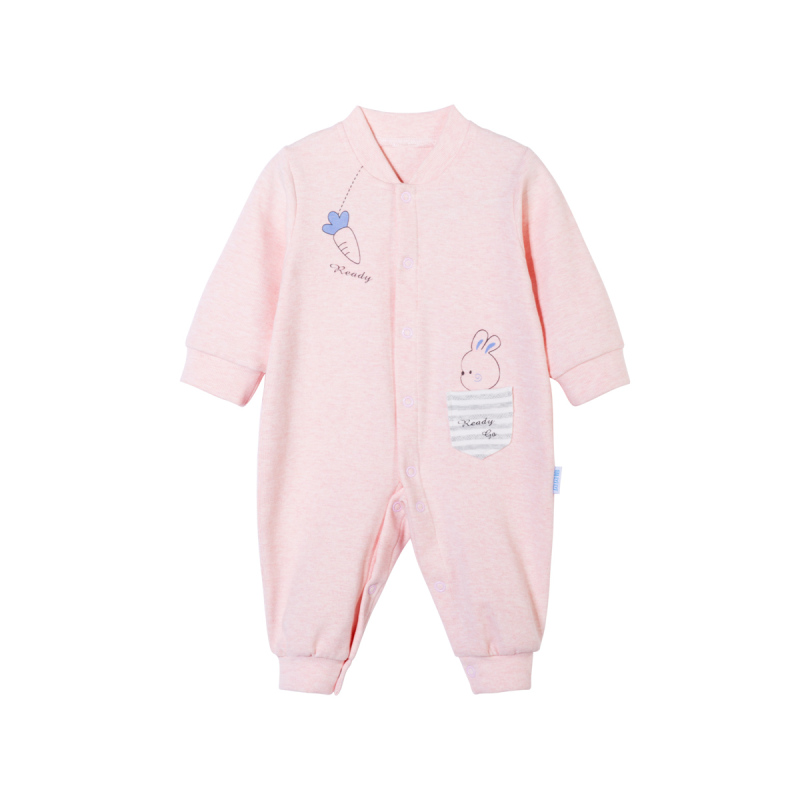 贝贝怡前开扣长袖连体衣2春装新款婴儿衣服连身衣183L173