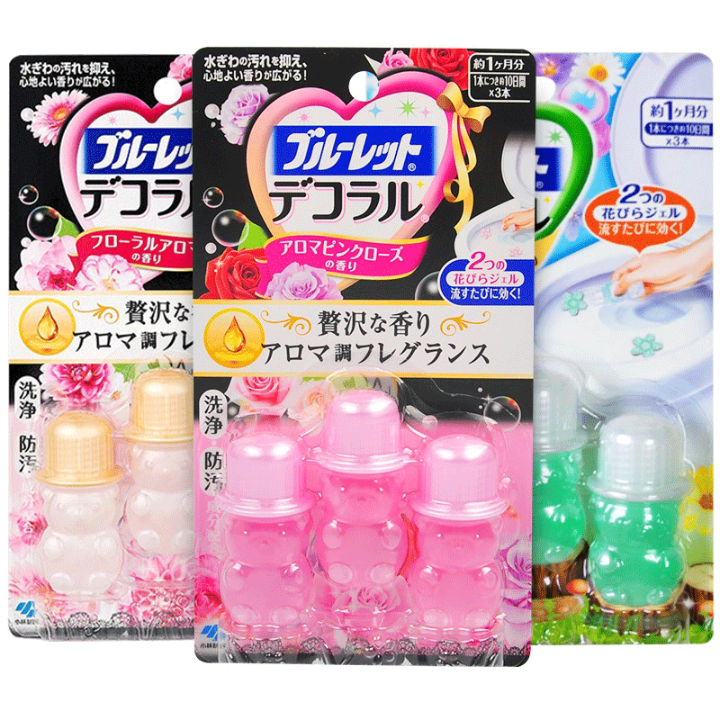 【3个装】日本小林制药厕所马桶小花朵除臭除菌凝胶#玫瑰花香7.5g*3异味清新剂 开花凝胶（新老款及版本随机发货）