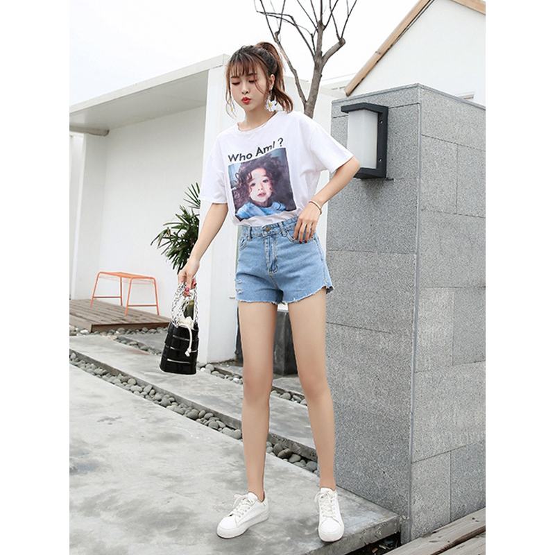 天淳尔女装夏季高腰无弹开叉破洞牛仔短裤2018BZ-903