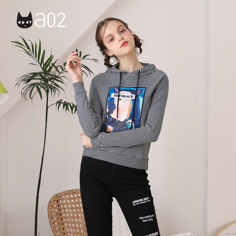 a02商场同款潮流少女字母飘带刺绣印花连帽卫衣女D1U5B0B11KT