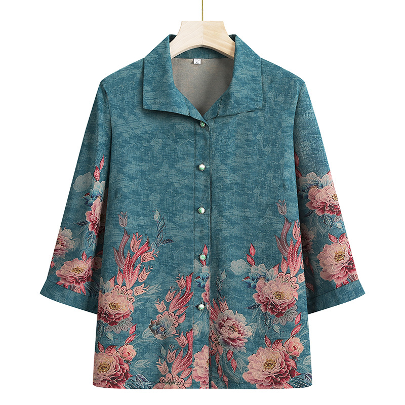 奶奶夏装七分袖袖薄款衬衫60岁70中老年女装妈妈大码上衣老人衣