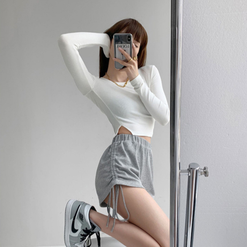 含棉新款运动休闲裤女夏季性感热裤抽绳高腰短裤宽松阔腿裤子