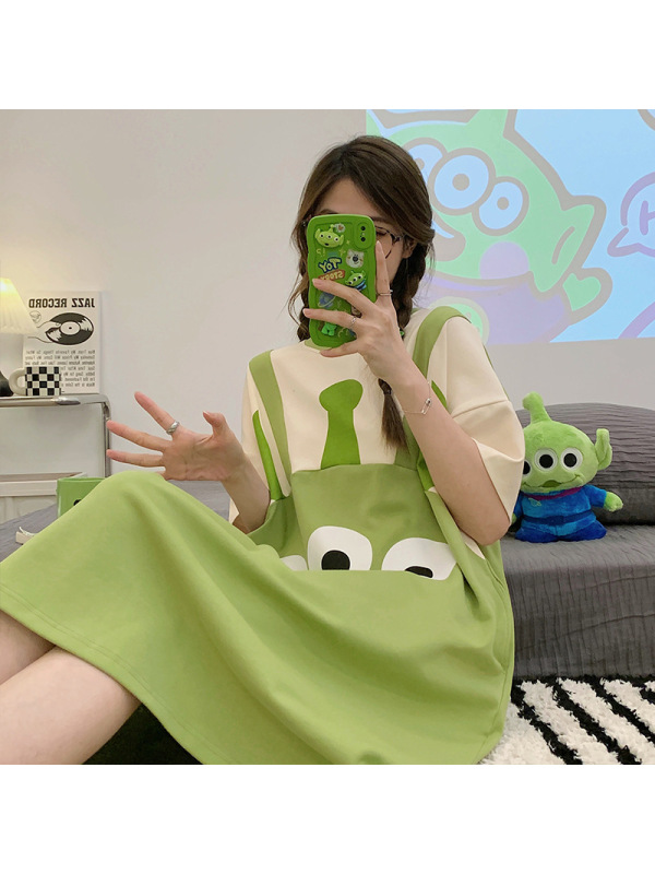 睡裙夏季女棉质短袖可爱卡通网红睡衣女夏天宽松女士春夏款家居服