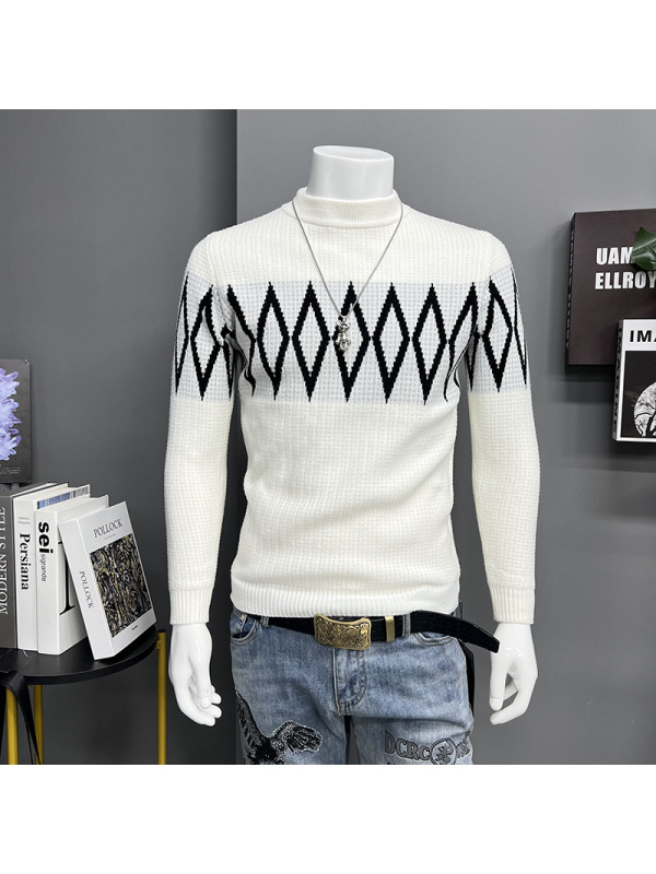 男士毛衣秋冬新款雪尼尔保暖加厚内衣线衣圆领打底针织衫男几何潮