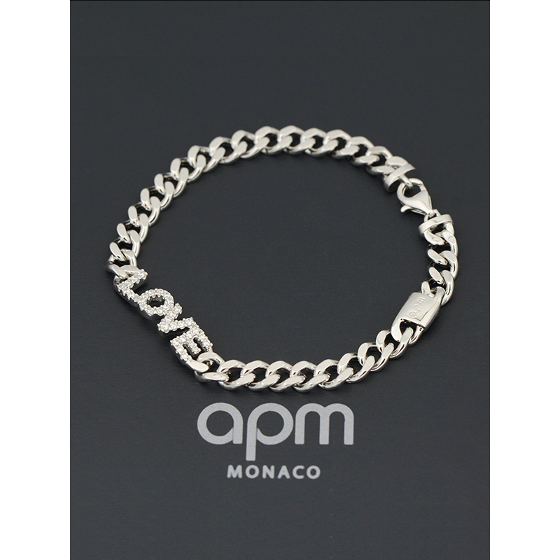 【apm MONACO】字母手腕链LOVE时尚百搭手环925银手链镶钻手串网红女士饰欧美风格
