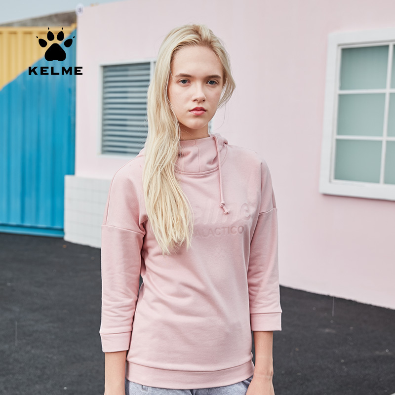 KELME/卡尔美 休闲运动连帽跑步卫衣纯色高领套头上衣七分袖女潮