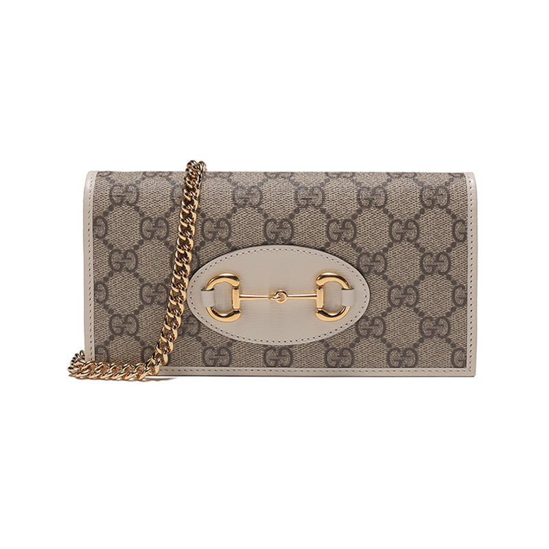 古驰gucci女士horsebit1955系列帆布配皮单肩斜挎包链条包手拿包钱包