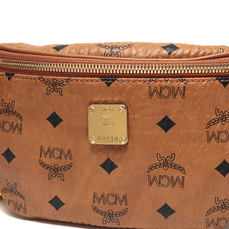 MCM 女士干邑色LOGO图案涂层帆布迷你胸包斜挎包送女友 MWR9ASE49CO001