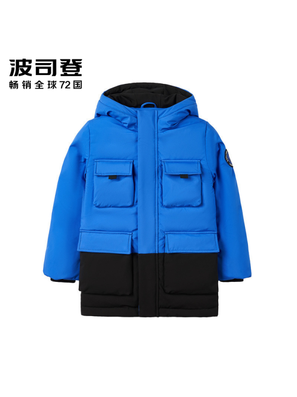 波司登outlets奥莱童装中长款撞色拼接工装风防风羽绒服T90141007