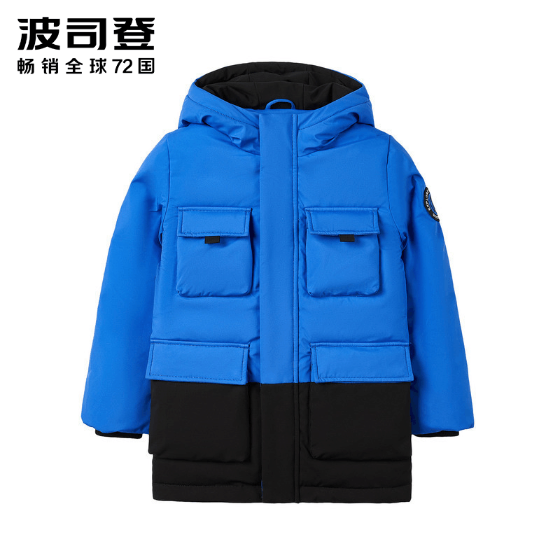 波司登outlets奥莱童装中长款撞色拼接工装风防风羽绒服T90141007图片