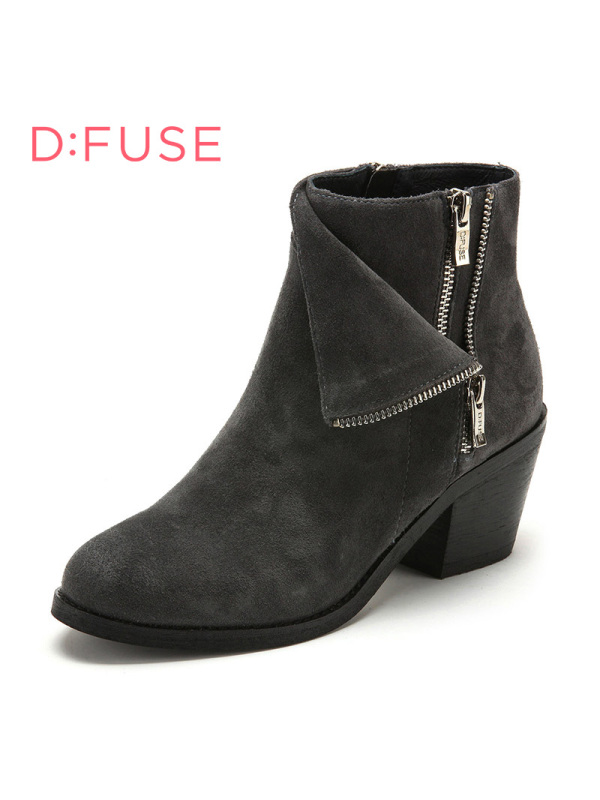 D：Fuse/迪芙斯短靴秋冬绒面牛皮圆头粗跟女鞋DF54115031
