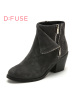 D：Fuse/迪芙斯短靴秋冬绒面牛皮圆头粗跟女鞋DF54115031