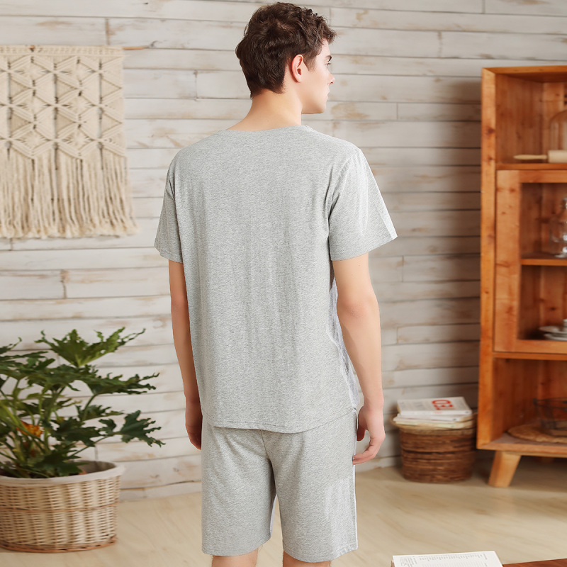 红豆居家(Hodohome) 春夏男士纯棉简约短袖家居服套装男式纯色全棉舒适睡衣