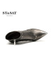 St&Sat/星期六冬新款牛皮尖头金属铆钉高跟短靴女靴子SS64117054