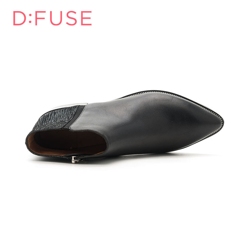 D：Fuse/迪芙斯秋冬尖头拉链沿边粗跟低跟短靴女鞋DF64117346_Vlw82