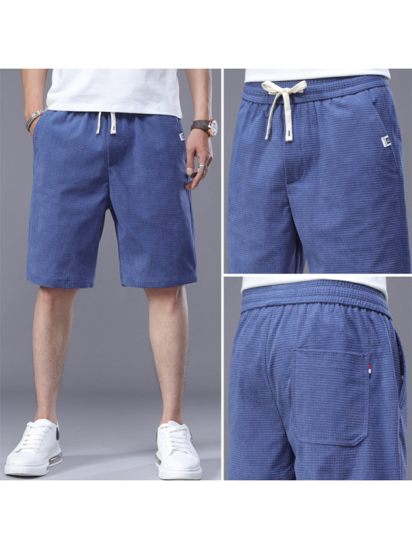 Ceba短裤男休闲裤韩版潮流夏季宽松男士玉米格中裤青年松紧五分裤