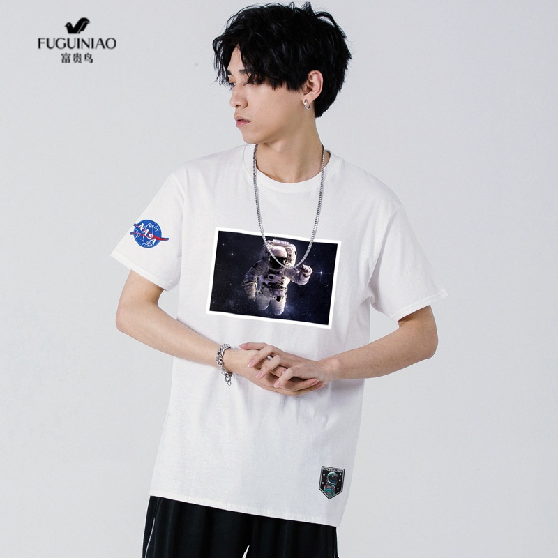 富贵鸟fuguiniao夏装短袖t恤男纯棉流浪地球联名宇航员印花潮牌学生