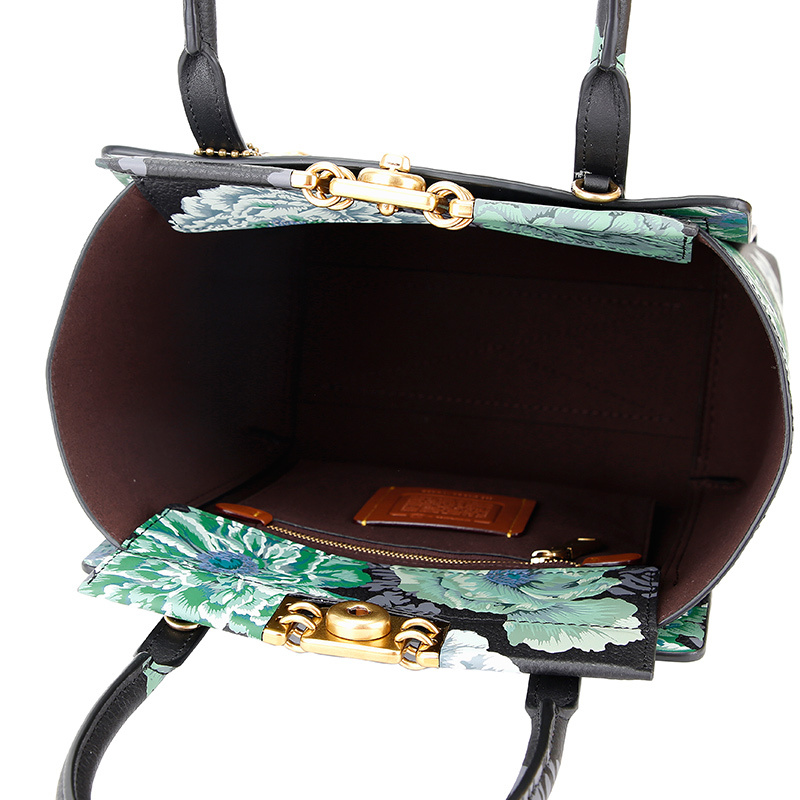 coach蔻驰奢侈品女士专柜款28号黑色花朵图案款手提单肩斜跨包78438b4