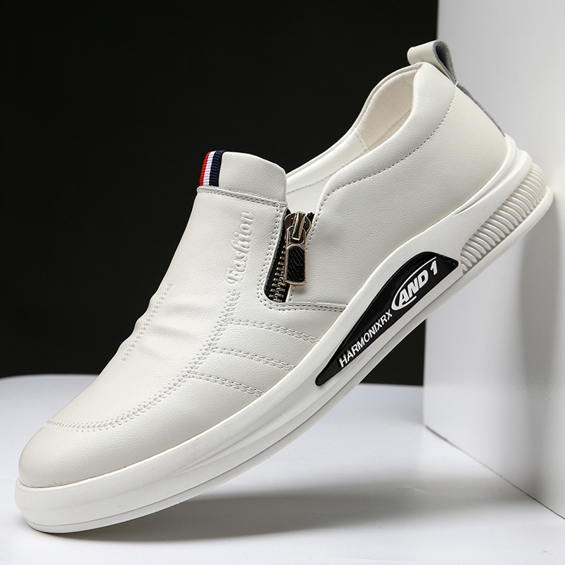 路易克思夏季新款男鞋套脚潮流百搭板鞋男士真皮休闲鞋透气内增高韩版