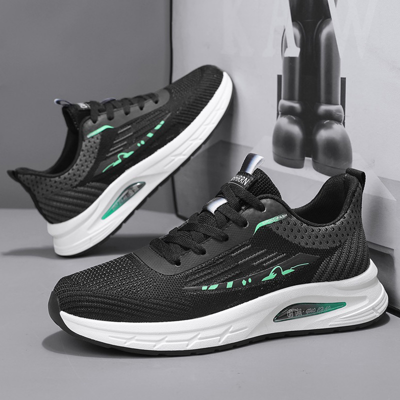 夏季新款透气飞织老爹鞋潮流拼色低帮系带休闲跑步运动男鞋