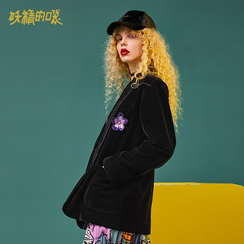 妖精的口袋Y早秋黑色短外套女潮秋装通勤时尚宽松上衣J_1