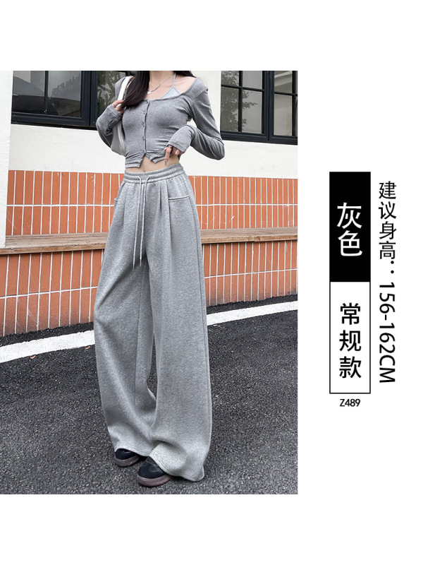 灰色运动裤女春秋季新款秋冬加绒直筒卫裤小个子休闲阔腿裤子