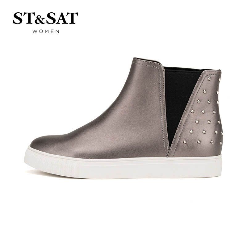 St&Sat/星期六冬切尔西短靴女圆头铆钉时尚女靴子SS64117251图片