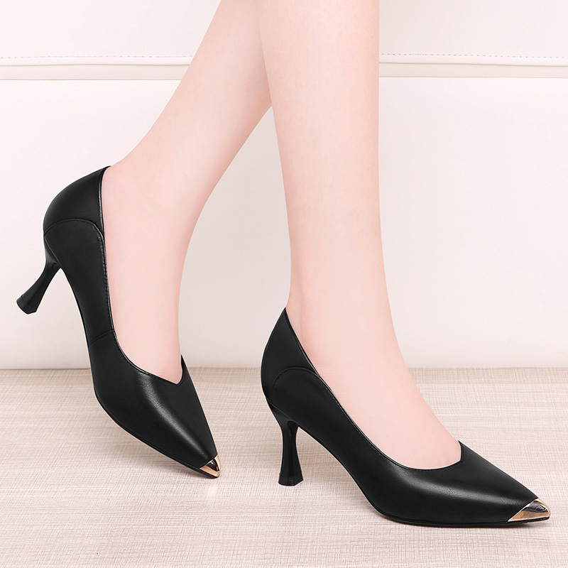 百年纪念centenary头层牛皮柔软细跟尖头浅口高跟皮鞋职业女鞋女单鞋