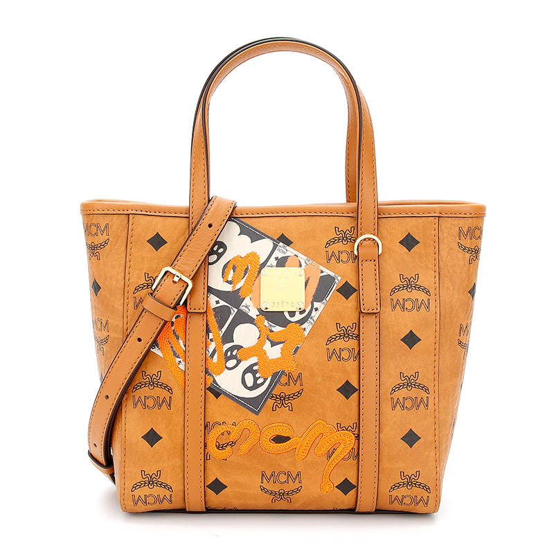 mcm女士新款干邑色时尚人造革手提单肩斜挎包购物包七夕礼物送女友m