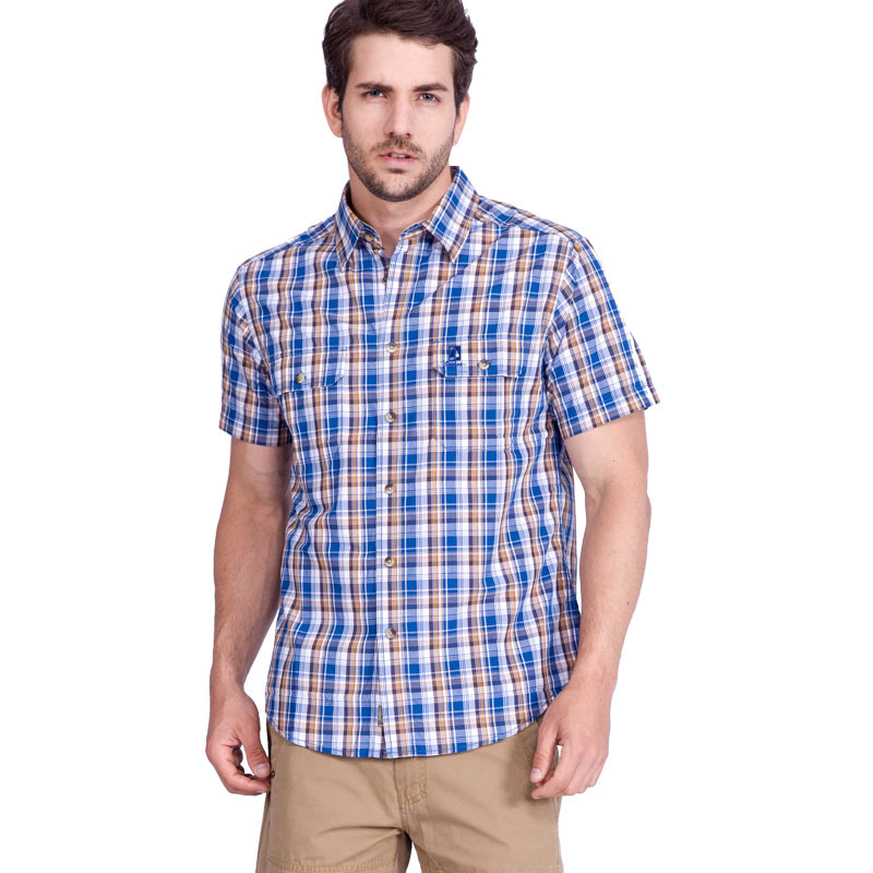 圣弗莱sevlae男式格子衬衫男士商务休闲翻领棉短男装9322947212