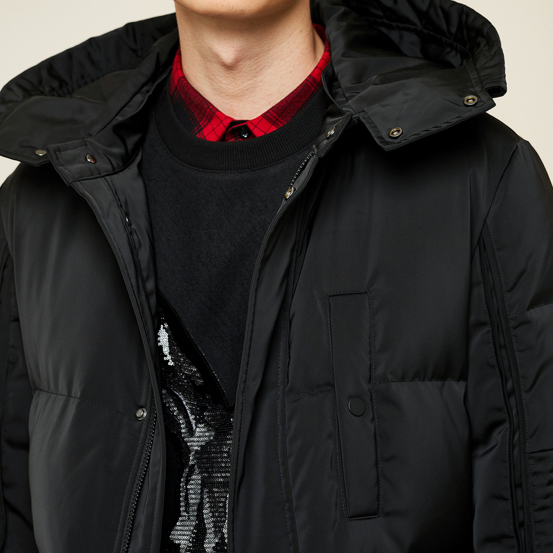 gxg男装冬季男士时尚都市青年流行黑色中长款连帽保暖羽绒服男