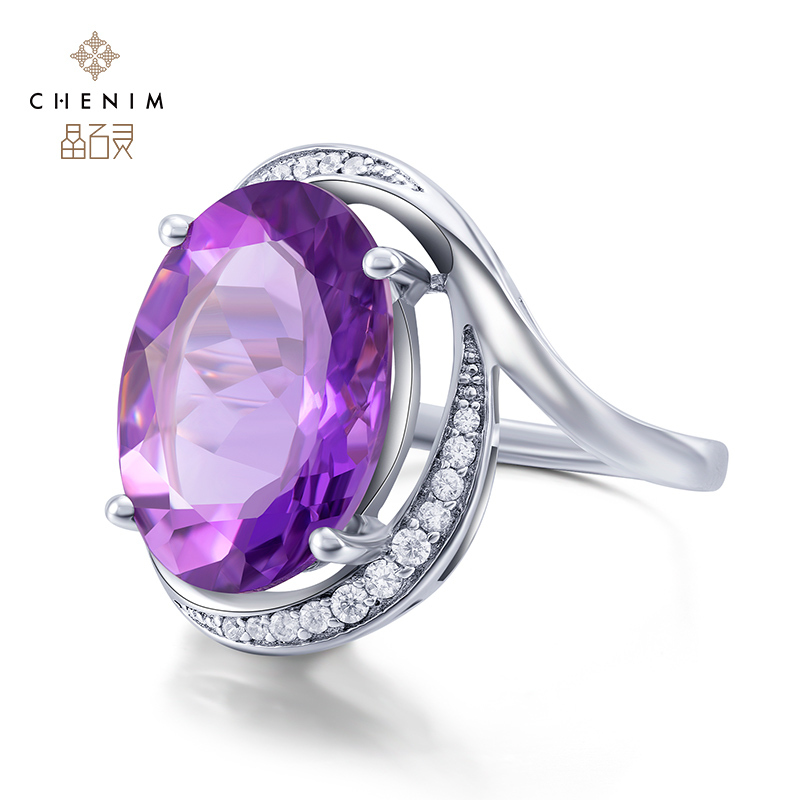 晶石灵宝石天然乌拉圭S925银紫晶戒指紫水晶指环彩色宝石珠宝礼物